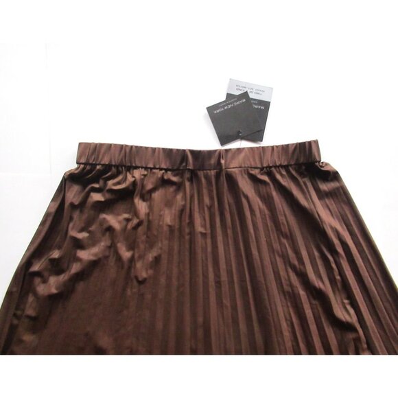 Mark New York Women Skirt Pleated Brown Faux Leather-Look Stretch Long Wide NWT - Picture 10 of 15